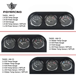 52mm Triple kit Oil Temp Gauge + Water Temp Gauge + Oil Pressure Gauge With Sensor 3in1 Car Meter PQY-TAG01/02/03