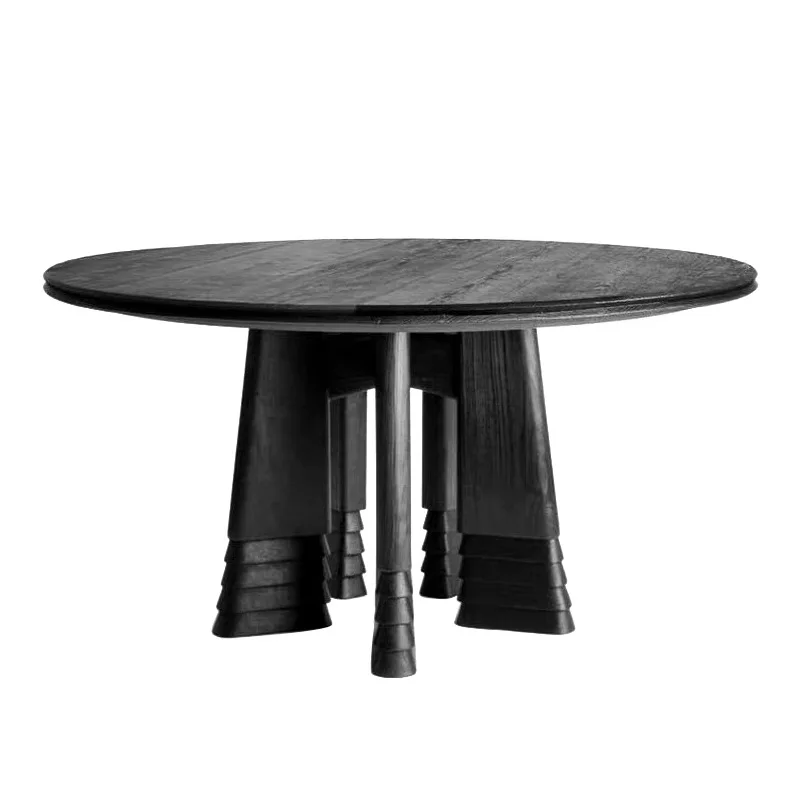 

Italian minimalist solid wood dining table designer creative black open paint high-end round dining table household ash wood