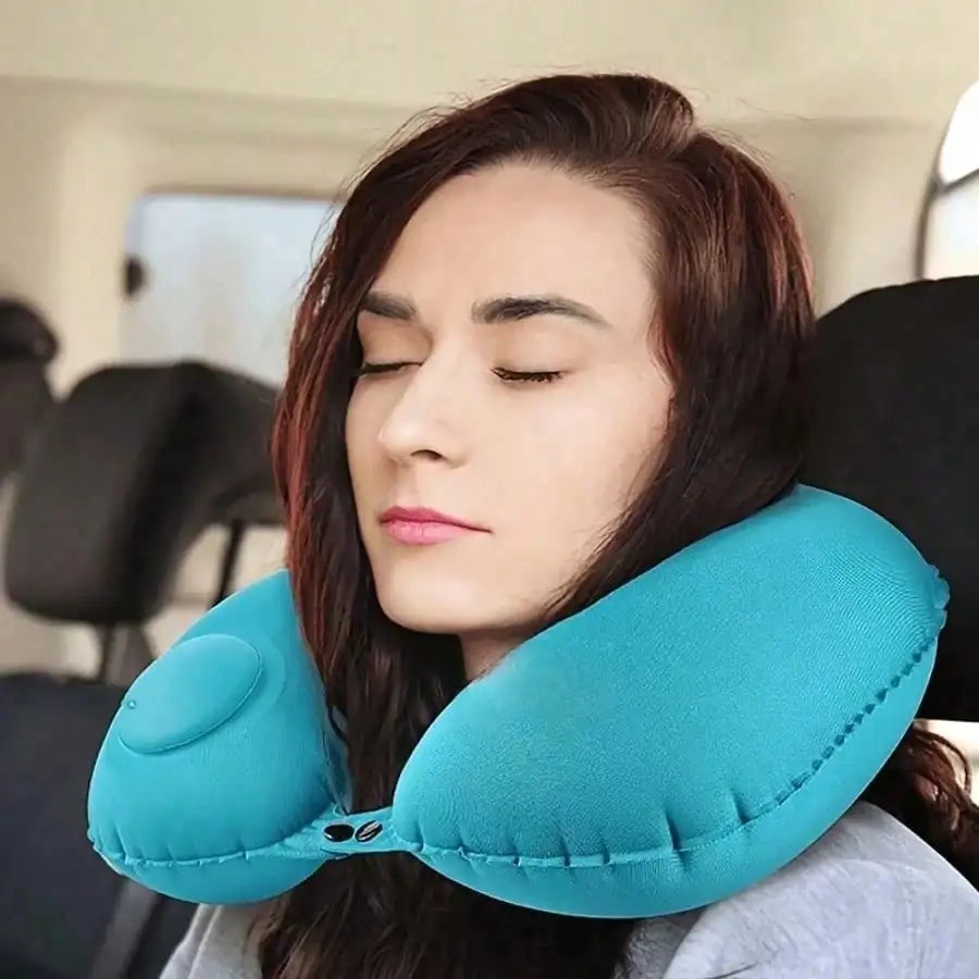 Flocking Inflatable Portable Neck Pillow That Can Be Stored and Self Filled Suitable for Outdoor Travel Business Trips Camping