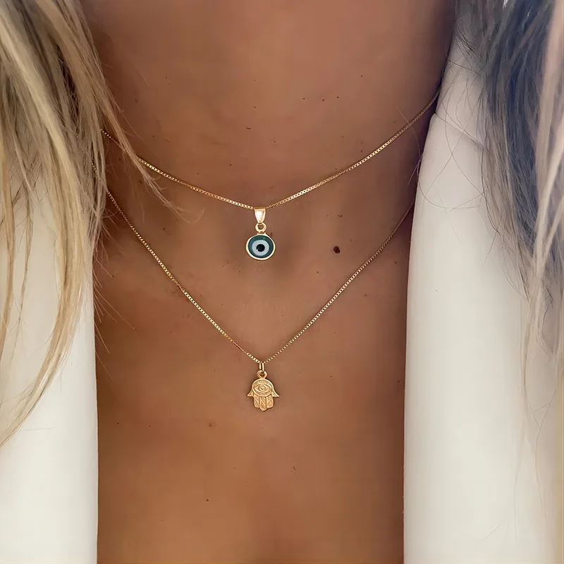 Punk Devil Evil Eye Pendant Necklace for Women Couple Simple Clavicle Chain Crystal Turkish Jewelry Wedding Party Gift Collar