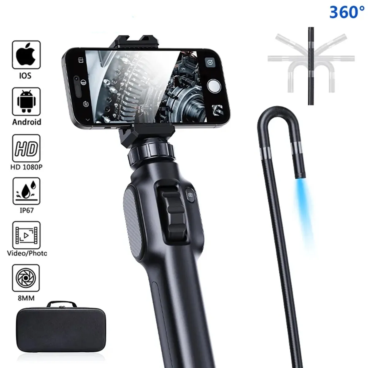 2MP 1080P For Android ISO Two Way Articulate Steering Endoscope Cmos Borescope Inspection Otoscope Camera Digital Microscope 2M