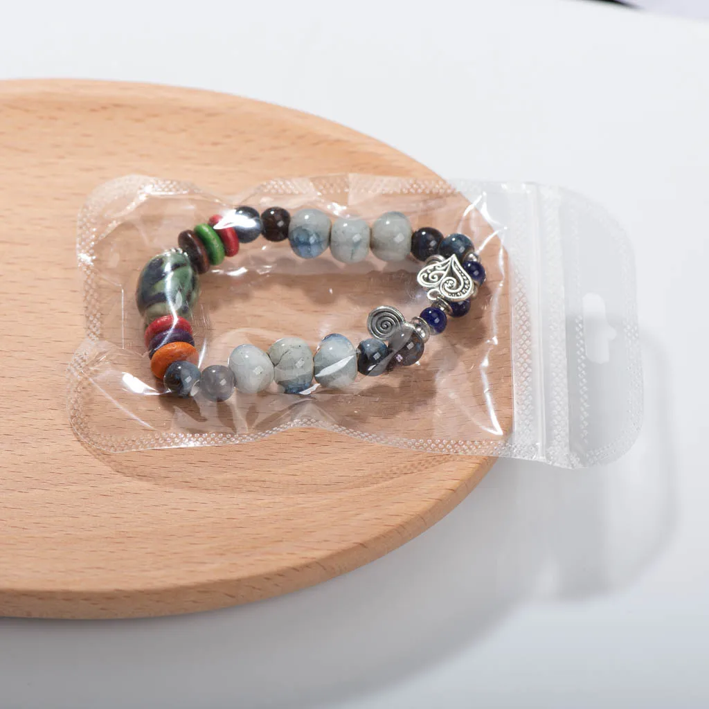 Handmade Ceramic Cracked Ice Vintage Single-Layer Bracelet with Elastic Cord Bohemian Chic Jewelry Unique Gift Idea Z797