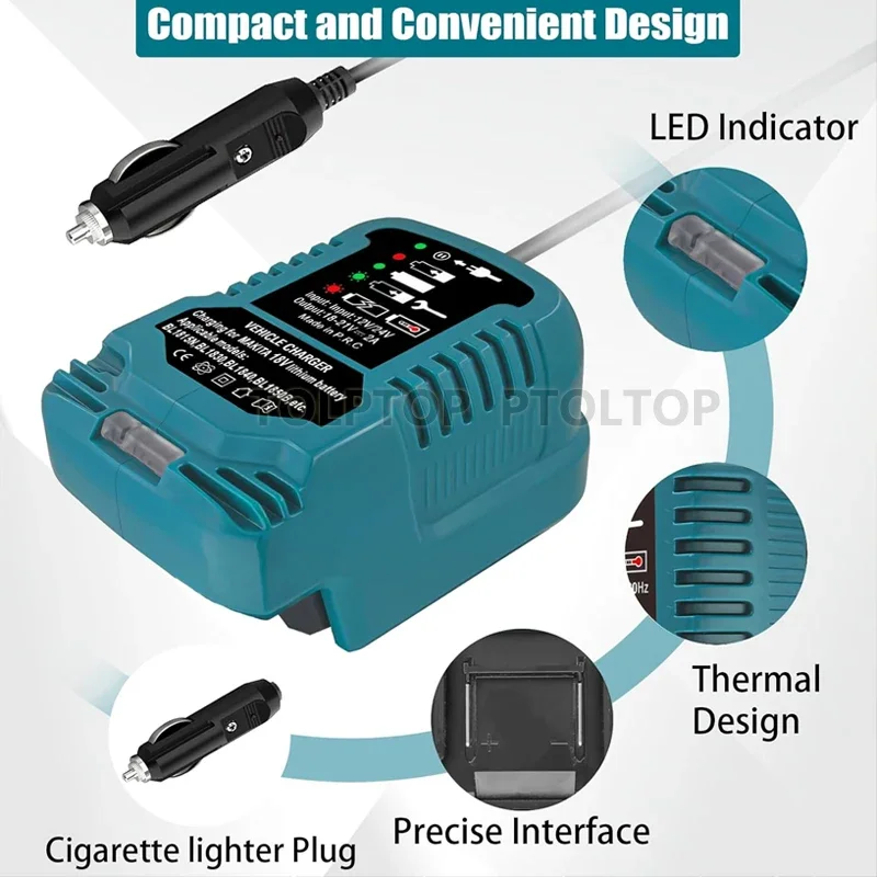 Vehicle Portable Charger for Makita/Dewalt/Milwaukee 18V Lithium Battery Cigarette Lighter Plug 2A Mini Compact Charger