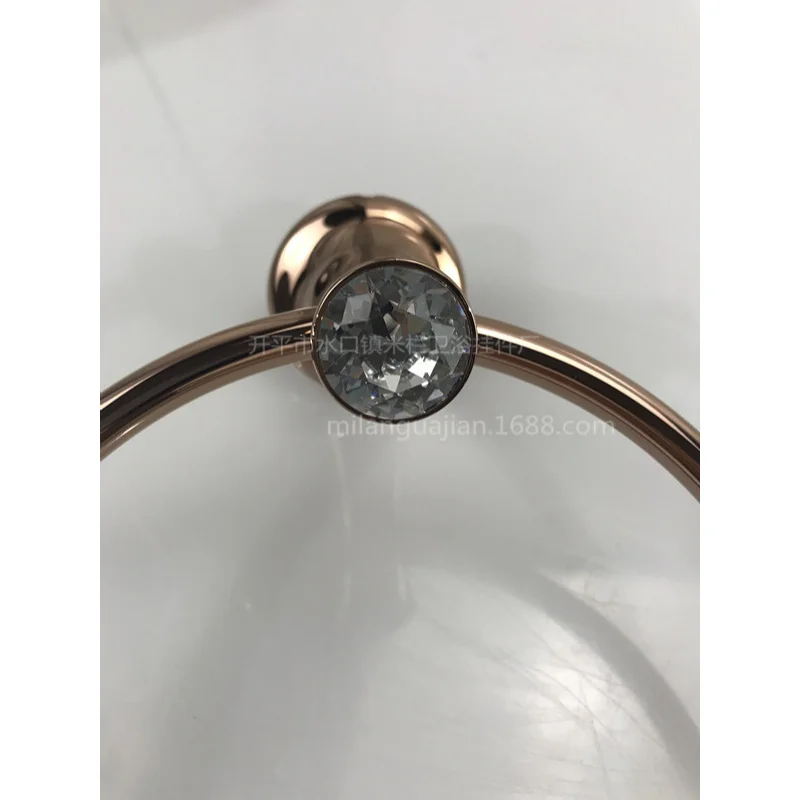 Picture 5: Wall Mounted Crystal Towel Ring Gold Towel Rack Single Hole Towel Bar Bathroom Hardware Accessories