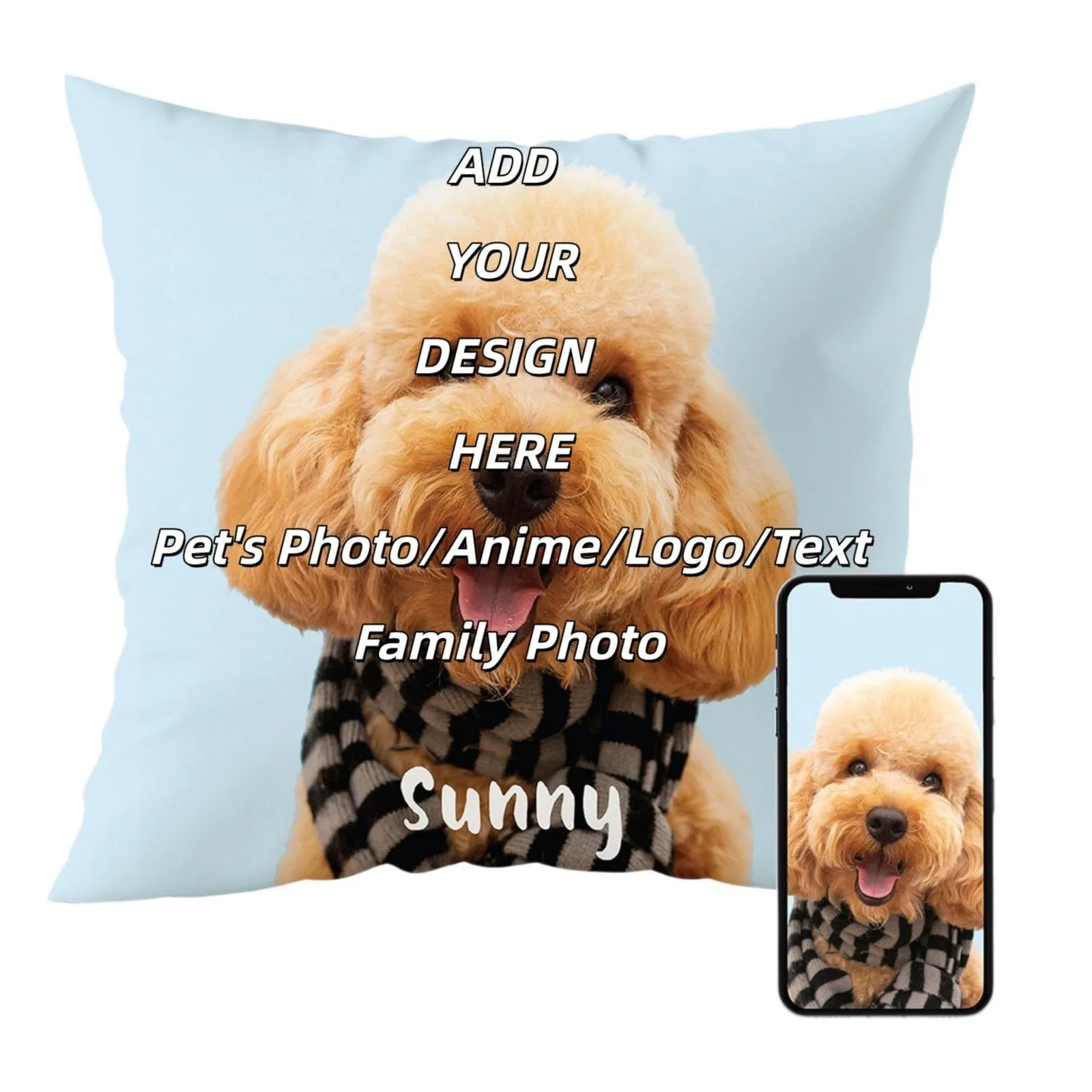 Custom Pillowcase Personalized Pillow Cover with Picture Text for Sofa Bed Decor
