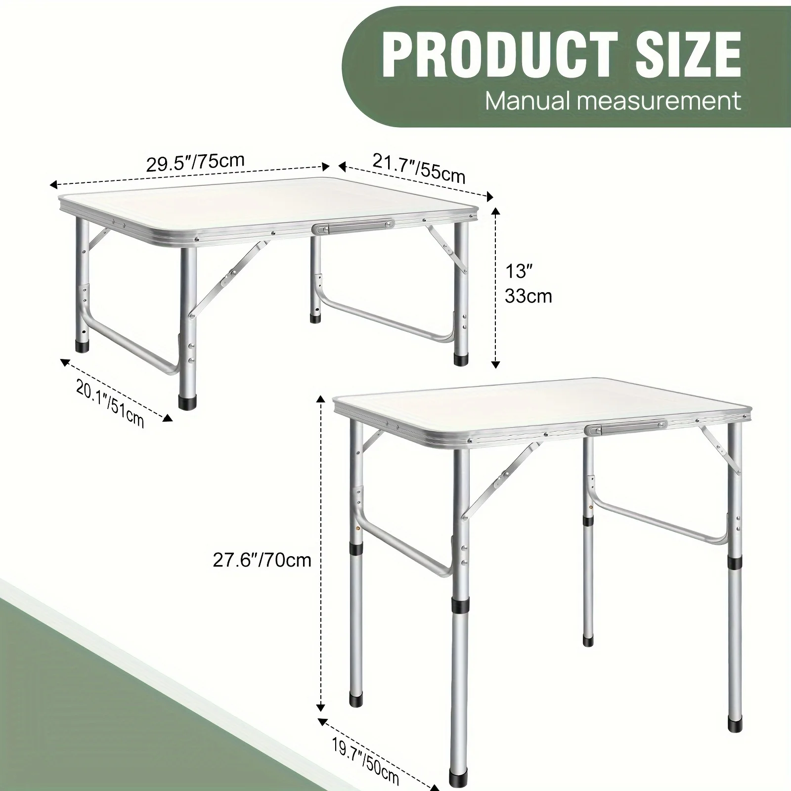 90cm folding table, picnic camping table,Computer Laptop Office Study Desk，with carry handle, 3 Adjustable Height,White