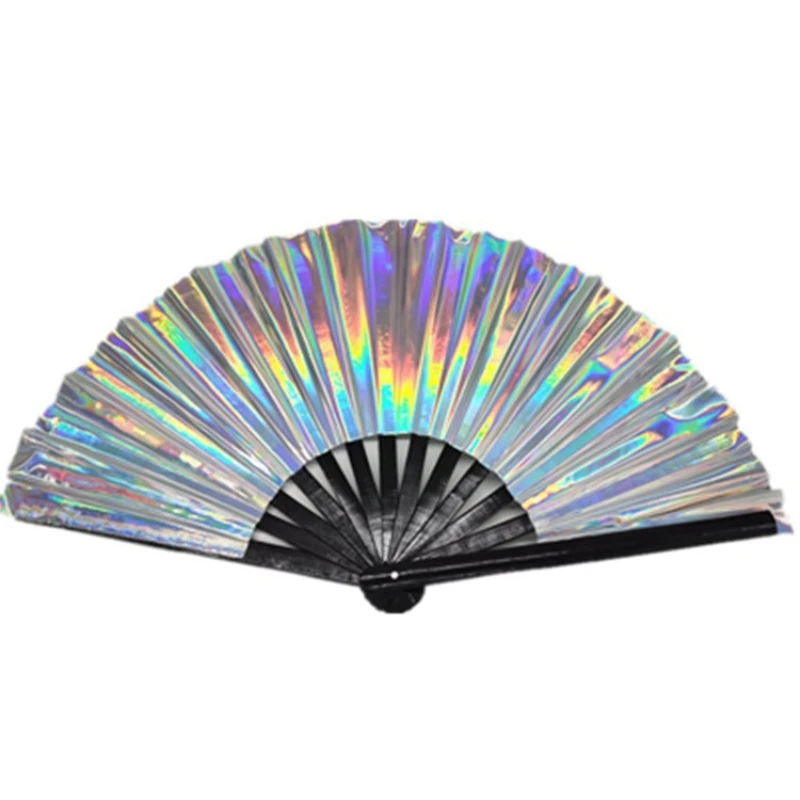 Holographic Hand Fans PVC Colorful Folding Fan Fashion Tai Chi Craft Laser Fan Portable Martial Arts Performance Props Dance Fan