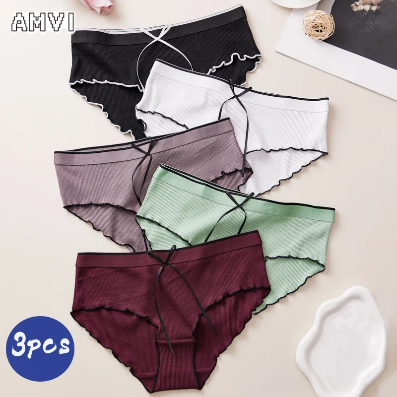 Roupa íntima feminina triangular sem costura, estilo europeu e americano, calcinha sexy, calça triangular para meninas fofas, 3 peças por pacote