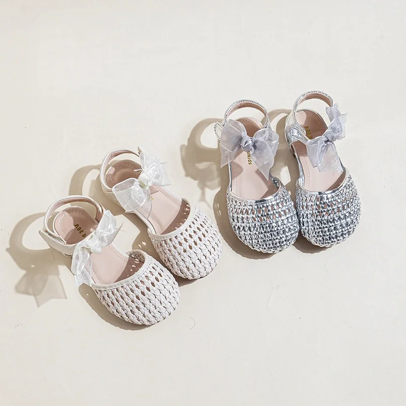 

Girls Roman Sandals 2026 Summer Student Closed-Toe Princess Knitted Shoes Soft Sole Hollow-Out Baby Shoes Anti-Slip
