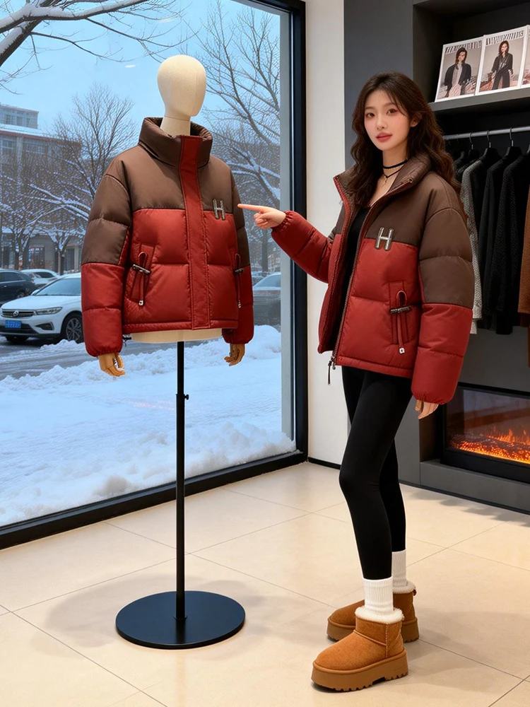 Damska kurtka puchowa z bawełny, ciepła, zimowa, nowość, luźny krój, zapinana na zamek, idealna do dojazdów do pracy.