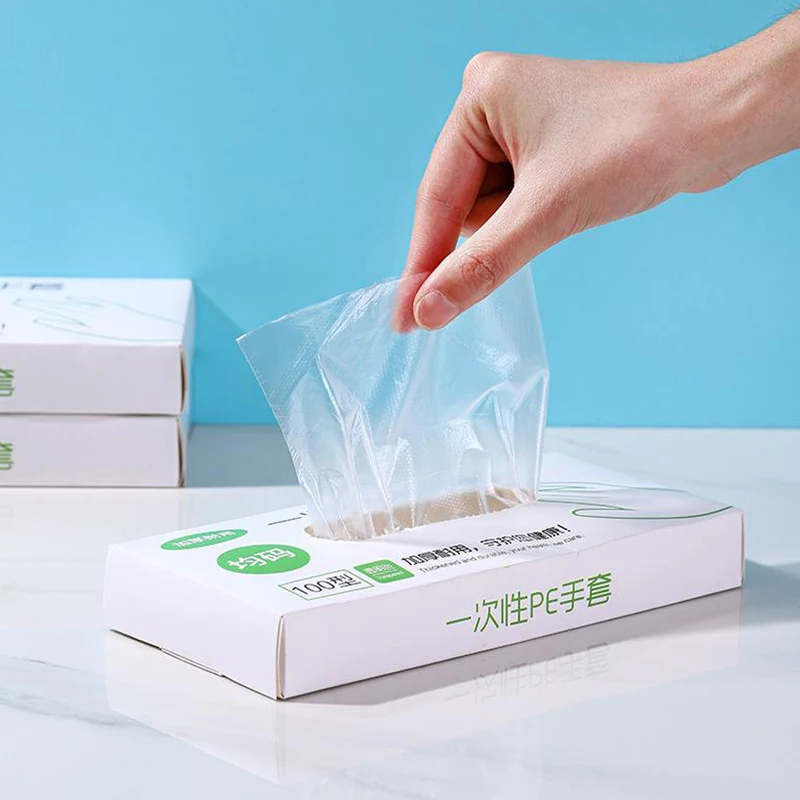 100Pcs PE Disposable Gloves Transparent Non-Slip, Food Grade Household Cleaning Safety Gloves