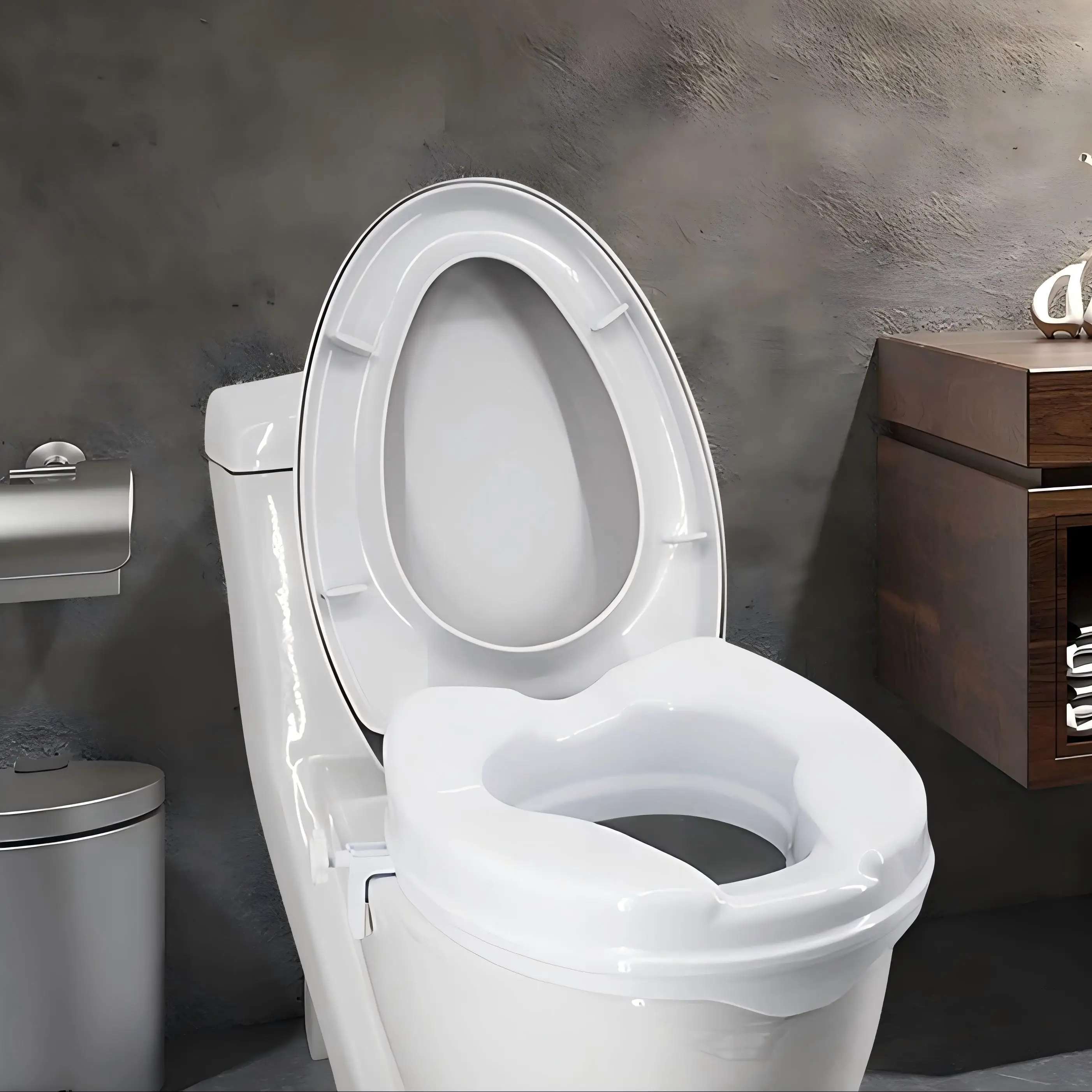 Raised Toilet Seat,Lift Safety Height Elevated Tightening Elder Disabled Toilet Seat with Cover Clamps Bathroom Fixture HQ387