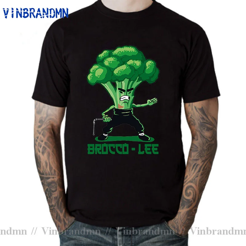 New Anime Brocco Lee T shirt men Funny Vegetable with Nunchucks T-shirt Parody Kung Fu Brucee Lee T shirt Jeet Kune Do tee shirt