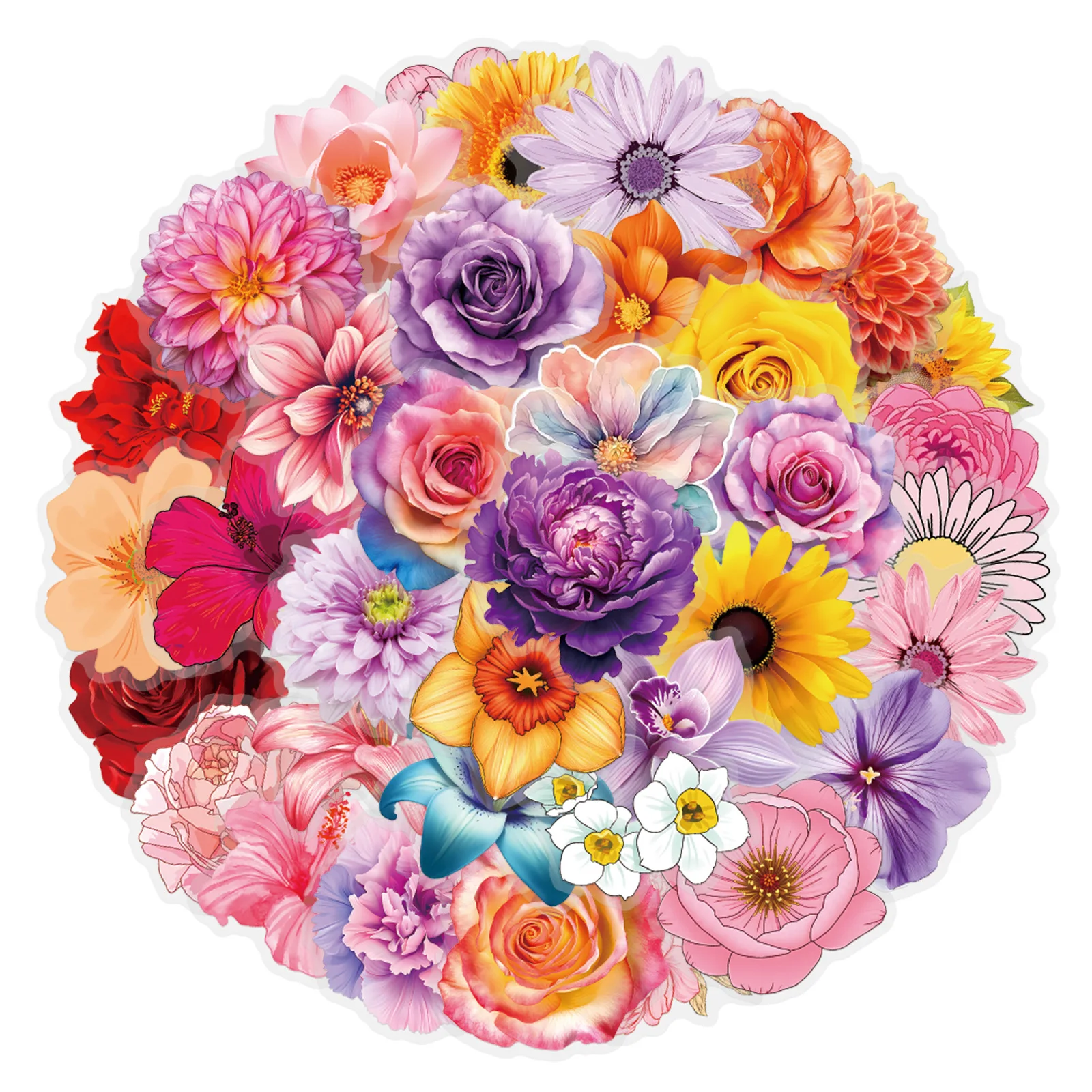 60 Stück Lebendige Blumen-Aufkleber-Set Wasserfeste Transparente PET Handgemachte Pflanzen- und Blumenmaterial-Dekoaufkleber