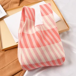 2023 New Striped Knitting Bag Niche Design Handbag Retro Wrist Bag Walking And Shopping Lazy Vest Shoulder Bag Key Pouch