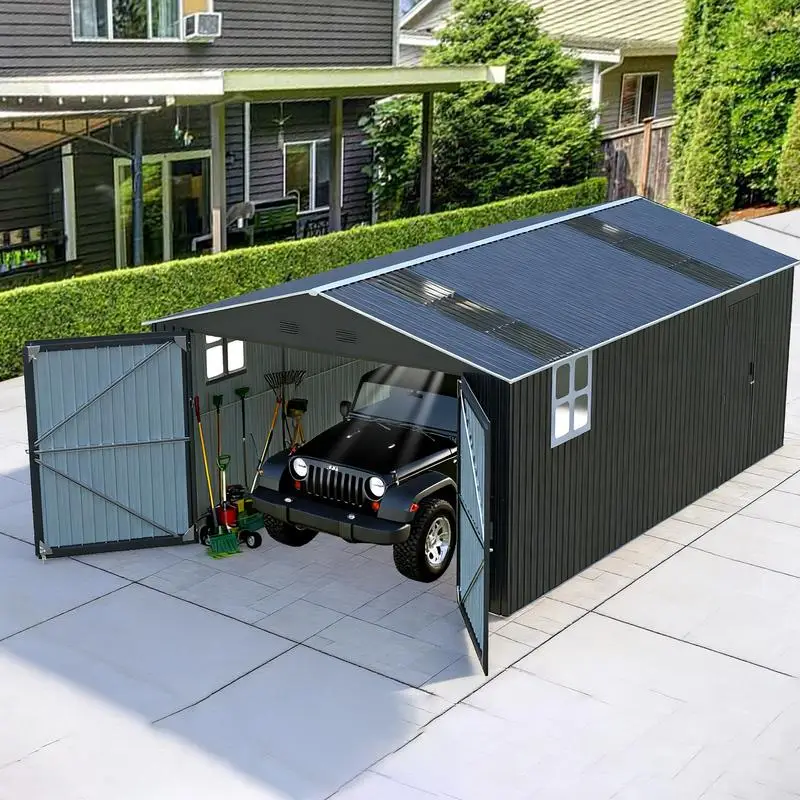 Upgraded 13x20FT Outdoor Storage Shed, Large Metal Garage with 2 Windows & 2 Translucent Panels for Car, Truck, Bike, Lawn
