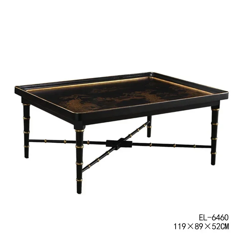 N Luxury New Chinese Hand-Painted Tea Table Pavilion Pavilion Black Bamboo Modeling Tray Long End Table
