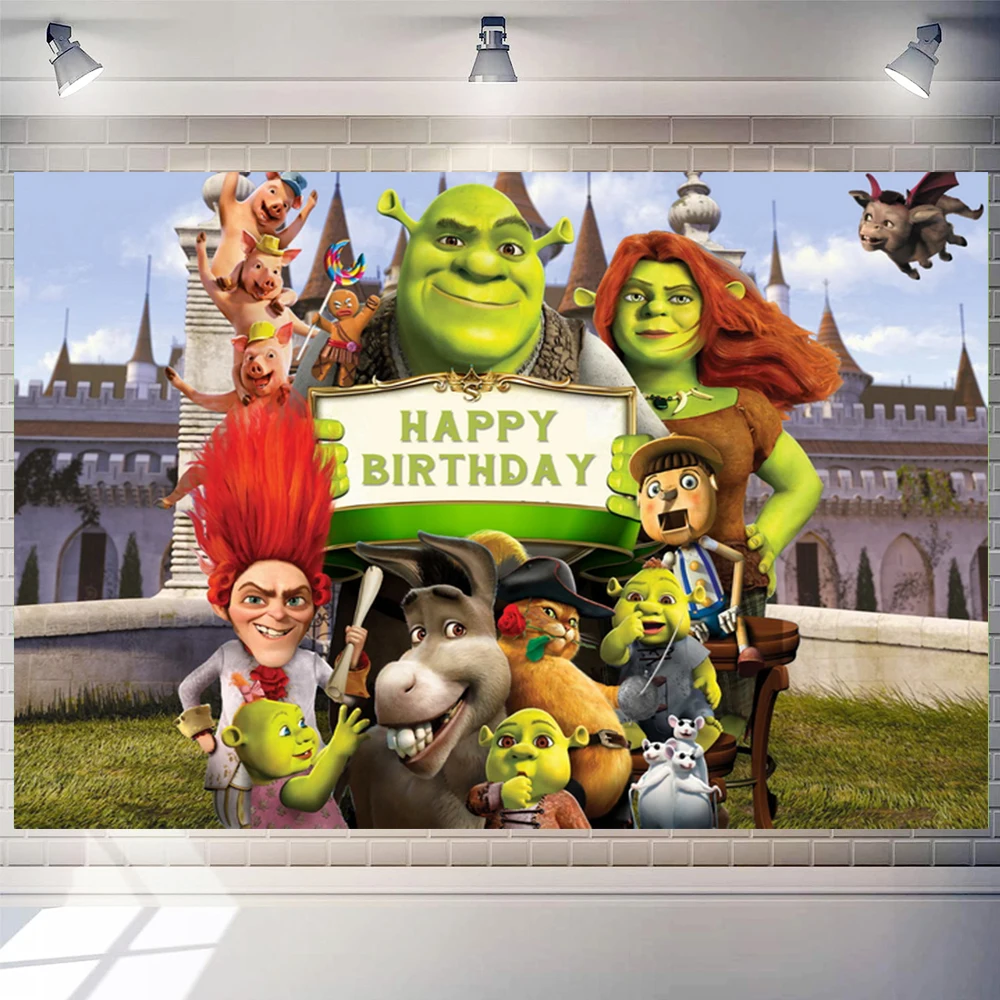 Interesting Green Monster&Shrek&Fiona Theme Birthday Party Background Baby Shower Photography Prop Supply Girl Room Decor Poster