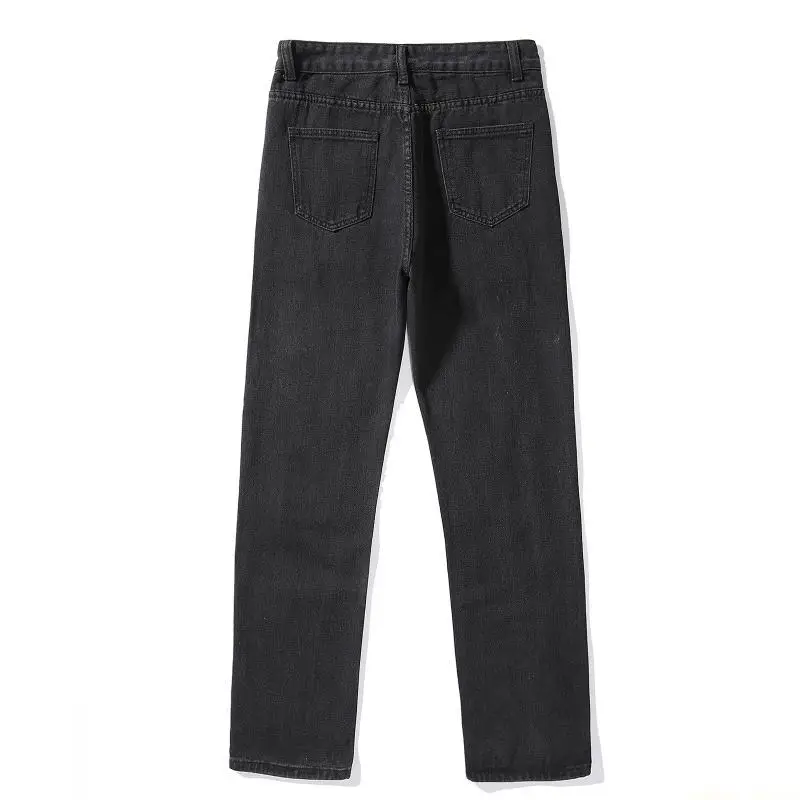 

31BF Women Gothic Punk High Waist Washed Jeans Harajuku Vintage Ripped Holes Baggy Wide Leg Straight Trousers Boyfriends Loose