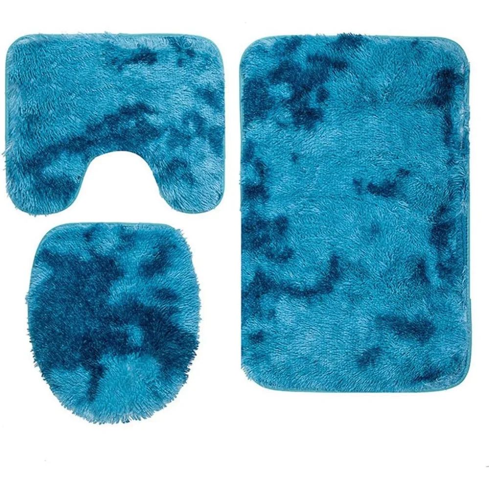 

Набор из 3 лохматовых ковриков для ванной, мягкие впитывающие плюшевые коврики из микрофибры для ванной комнаты, нескользящие коврики для ванной, синие, 3 шт.