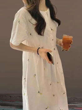 Loose Summer Cute Sweet Japanese Style Girls Flower Embroidery Retro Vintage Single…