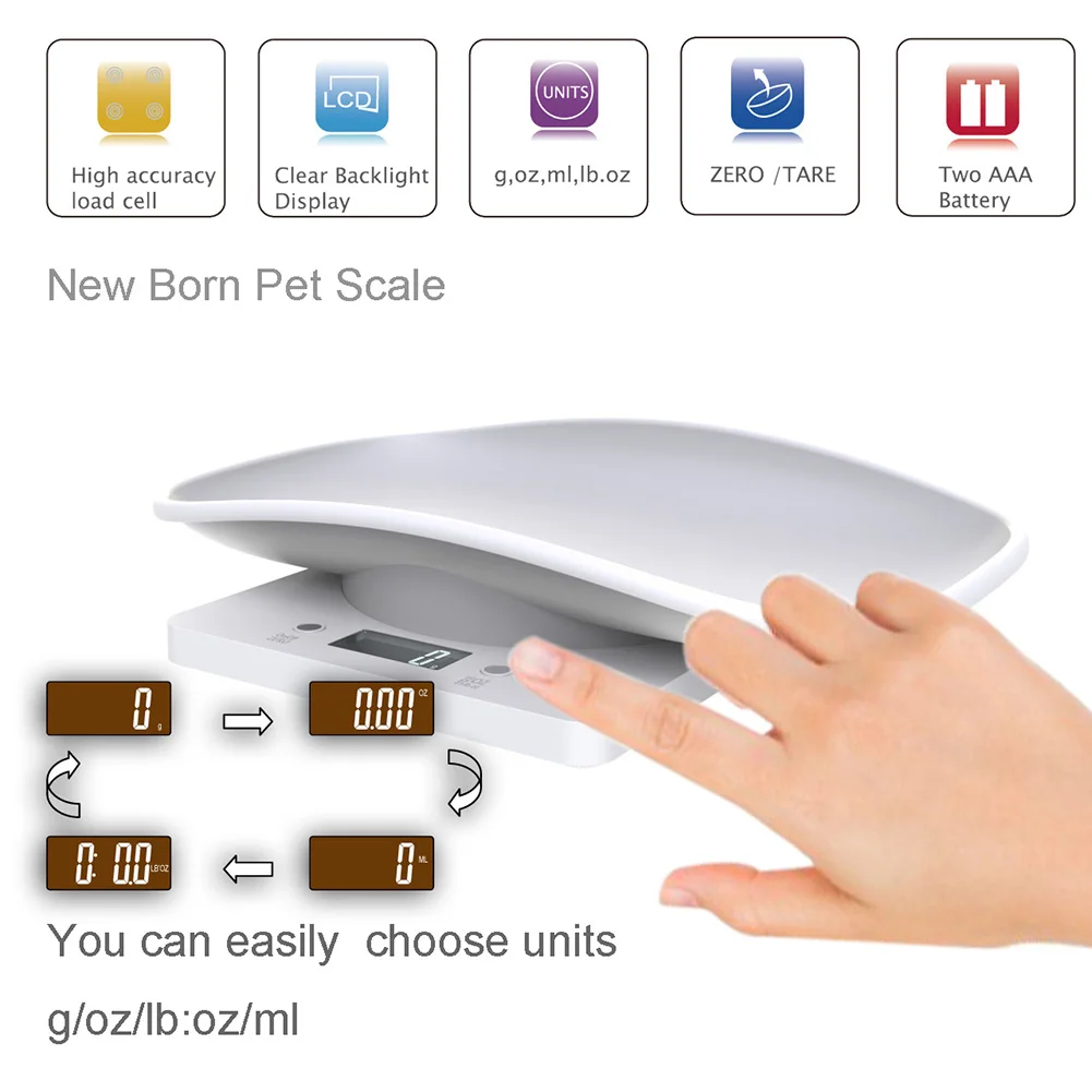 Báscula Digital para mascotas, báscula multifunción para animales pequeños, peso máximo de 22 libras, báscula electrónica con pantalla LCD para mascotas recién nacidas