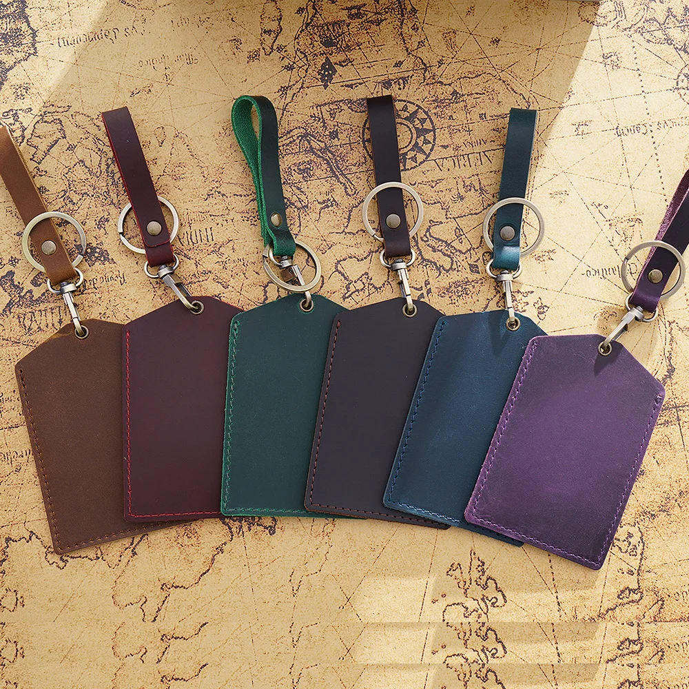 Handmade Cowhide Mini Bus Card Set Keychain Student Campus One Card Access Set One Card Protection Set Car Keychain 7*10.5cm