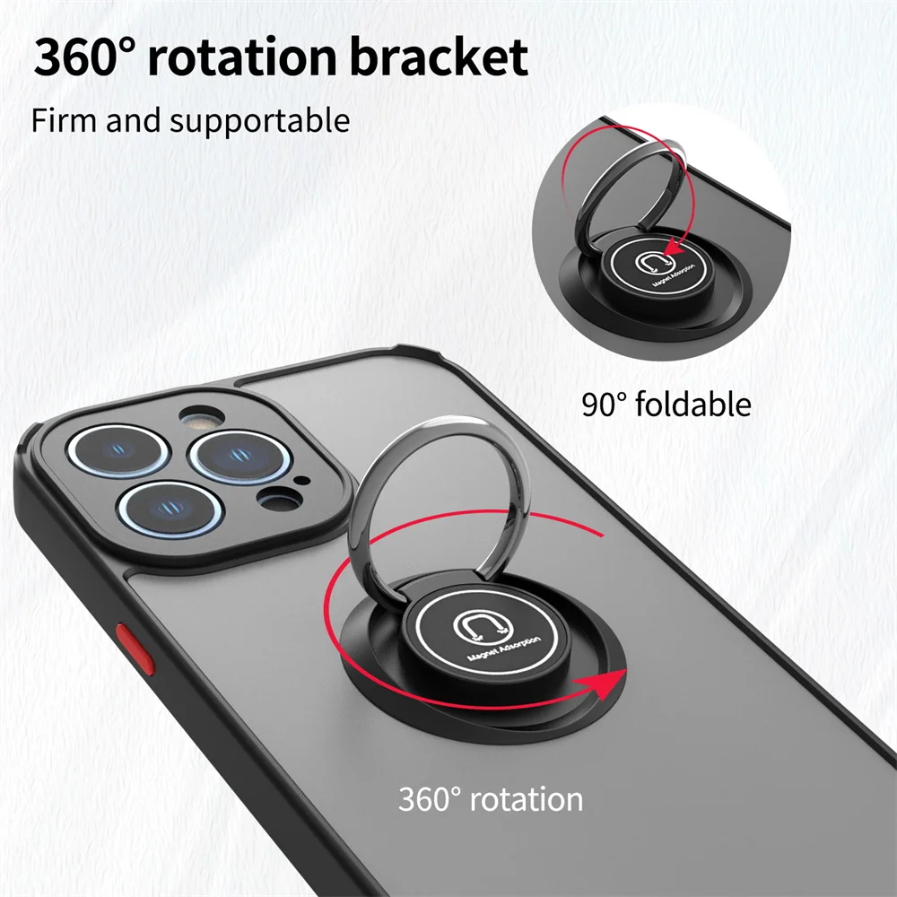 Magnetic Matte Case  For IPhone 15 14 13 12 11 Pro Max Mini X XS XR 8 7 Plus Shock Proof Ring Holder Cover