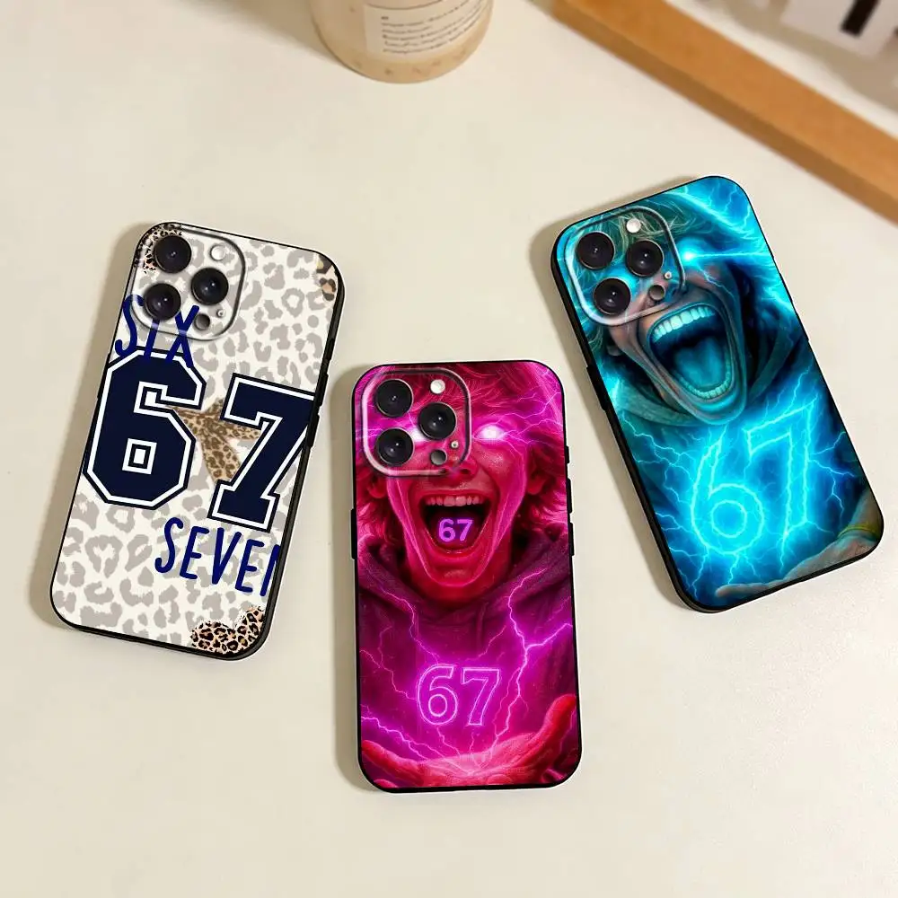 

67 S-Six Seven Phone Case For iPhone 17,16,15,14,13,12,11 Plus,Pro Max,XS,Soft Silicone Black Cover