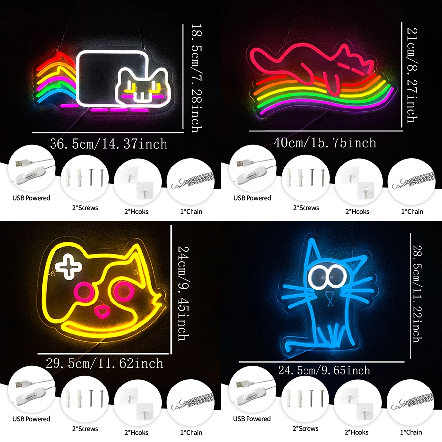 Rainbow Cat Led Neon Sign, Interesting Animal Icon Wall Decor, Bedroom Home Game Room Party Art Sign, The Best Gift For Girls.