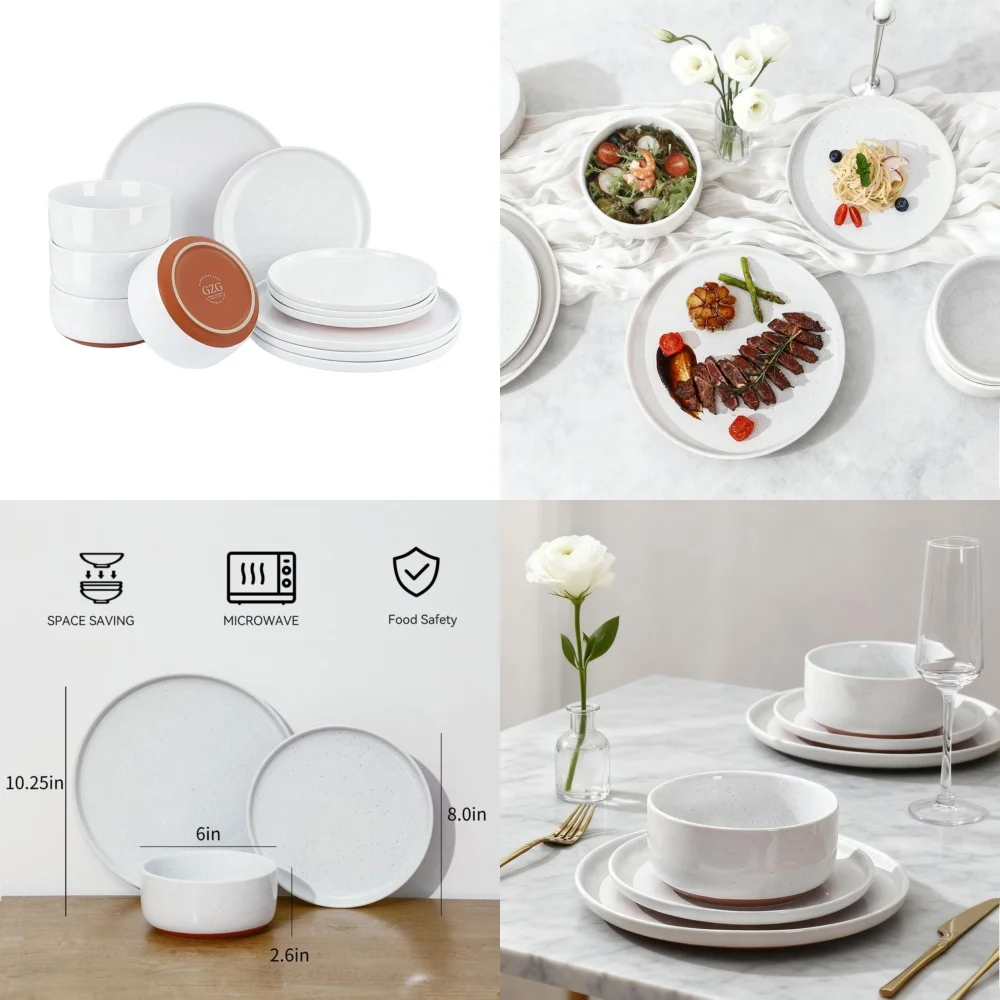 

Ceramic Tableware Set12 Pcs Speckled Stoneware Dinnerware Set Modern Art Style Ceramic Plates and Bowls for Stylish Tabletop