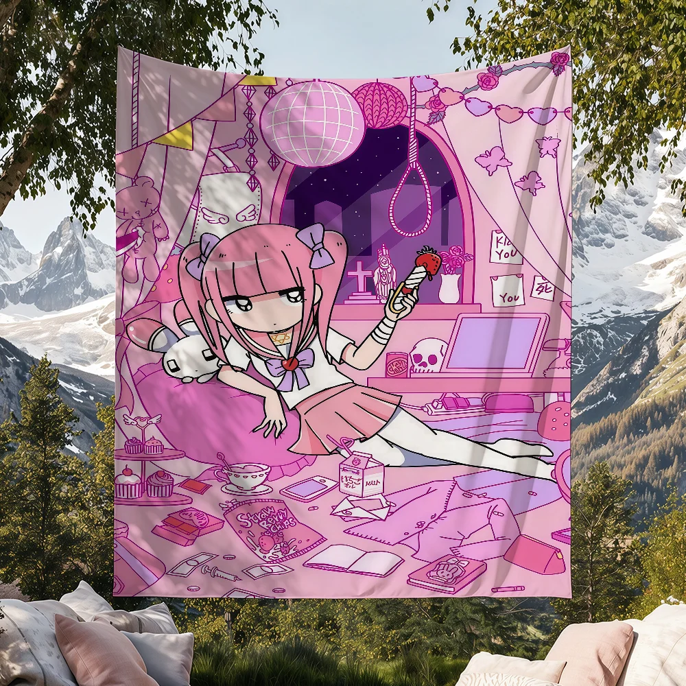 Cartoon Menhera C-Chan Kawaii Pink flag Tapestries Outdoor Parties Wall Decor Camping Bedrooms Living Rooms Dorms Gifts