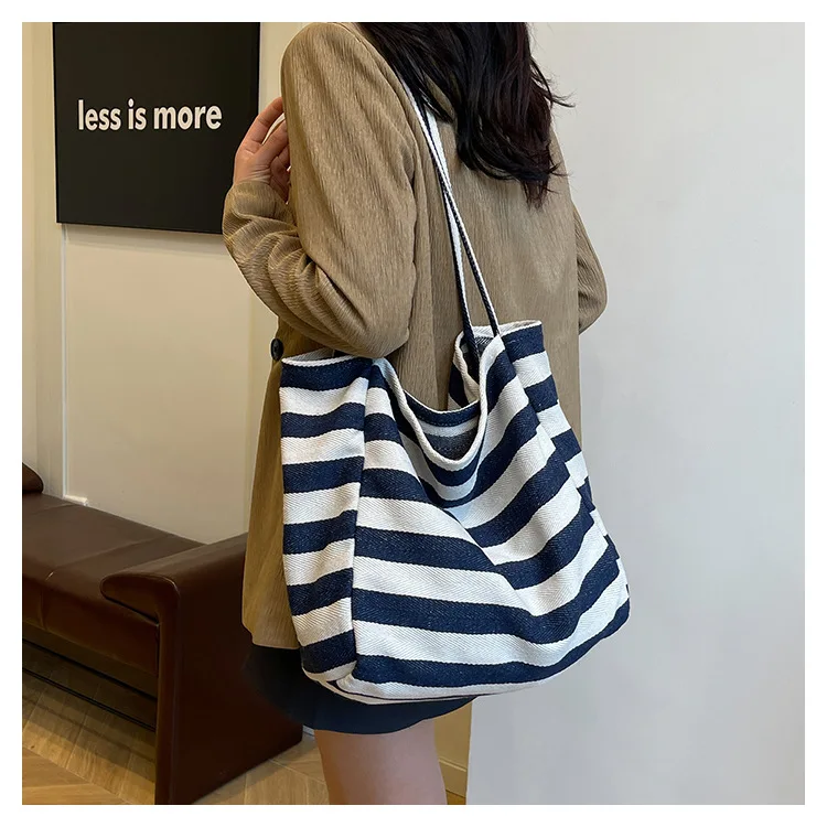 

Полосатая холщовая сумка с цветными блоками, художественная сумка-тоут с цветными блоками, сумка на одно плечо большой вместимости, ручная сумка для покупок