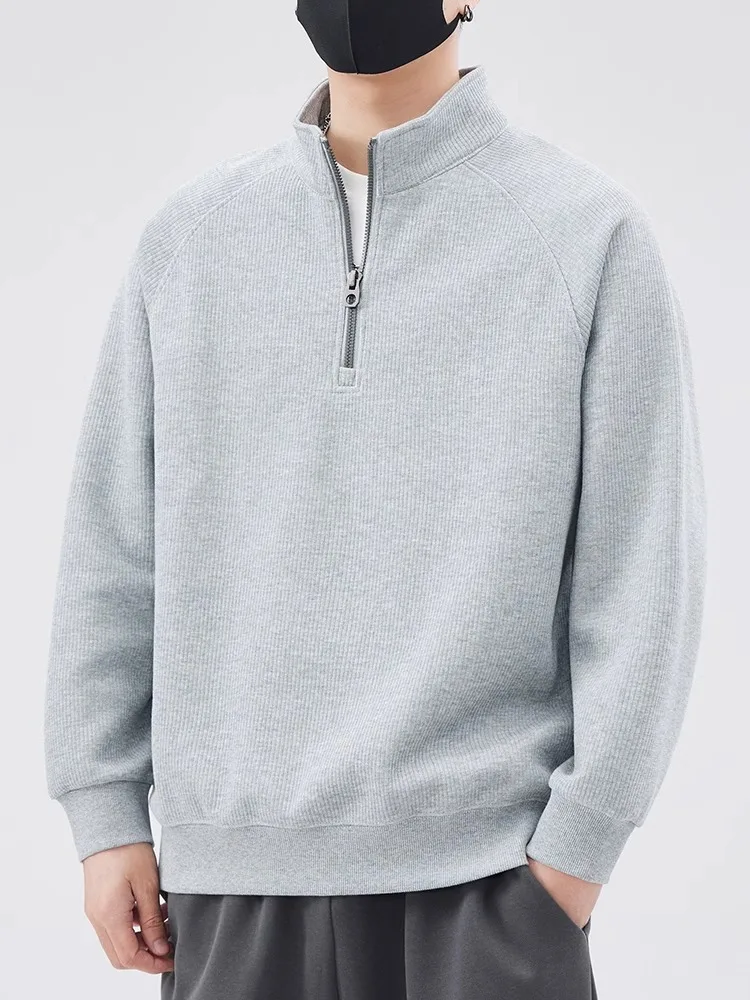Men's Premium Half Zip Sweatshirt 2025 Minimalist Stand Collar Pullover French Terry Crewneck Top Oversized Casual Sweater