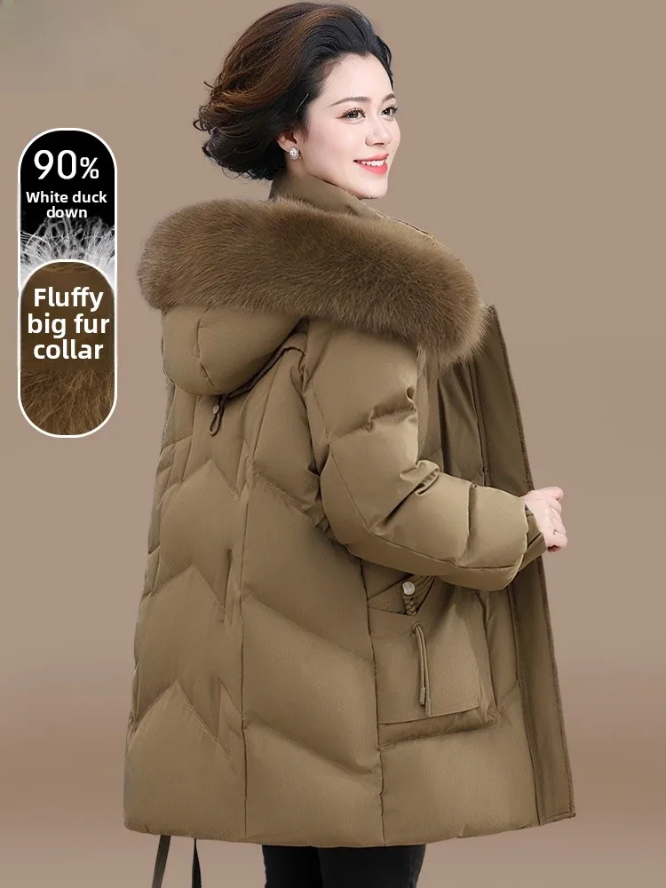 

Winter Du down Jaet Women's Faionable Fur Collar Midlife Mom Thiened Polyester Fiber Zipper Closure Regular Sve