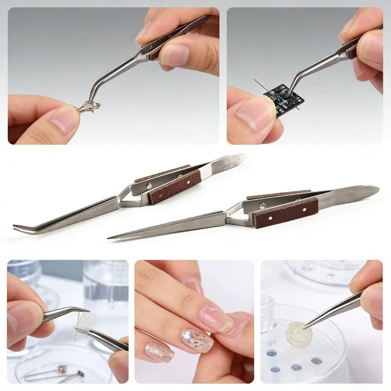 Jewelry Self Tweezers Straight Curved Tip - Cross Locking Welding Tweezer For Precision Jewelry Making DIY Jeweler Supplies