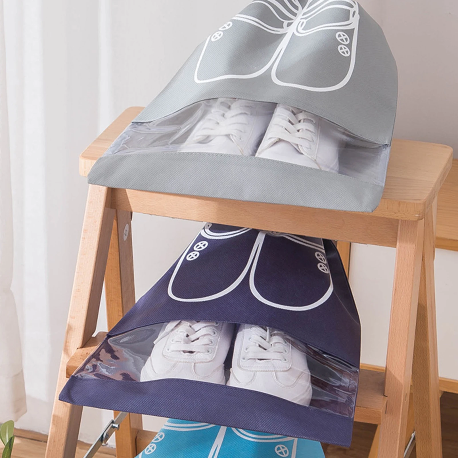 Large Shoe Storage Bags With Drawstring Travel Waterproof Dustproof Foldable Transparent Organizer For Shoes Clothes And Toys