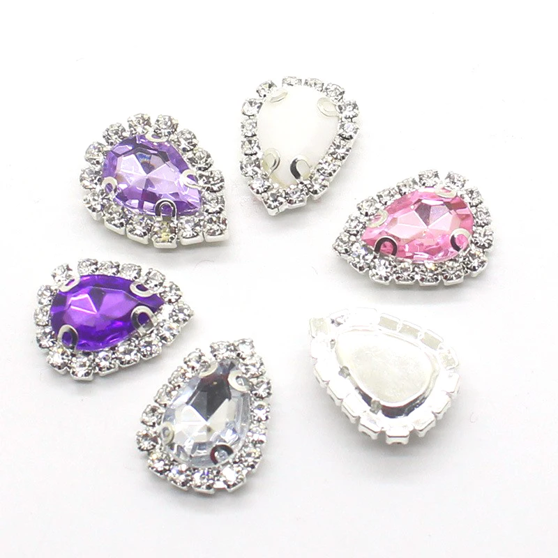 10Pcs water drop shaped metal rhinestone sewing accessories Diy wedding clothes hair accessories jewelry decorative accessories