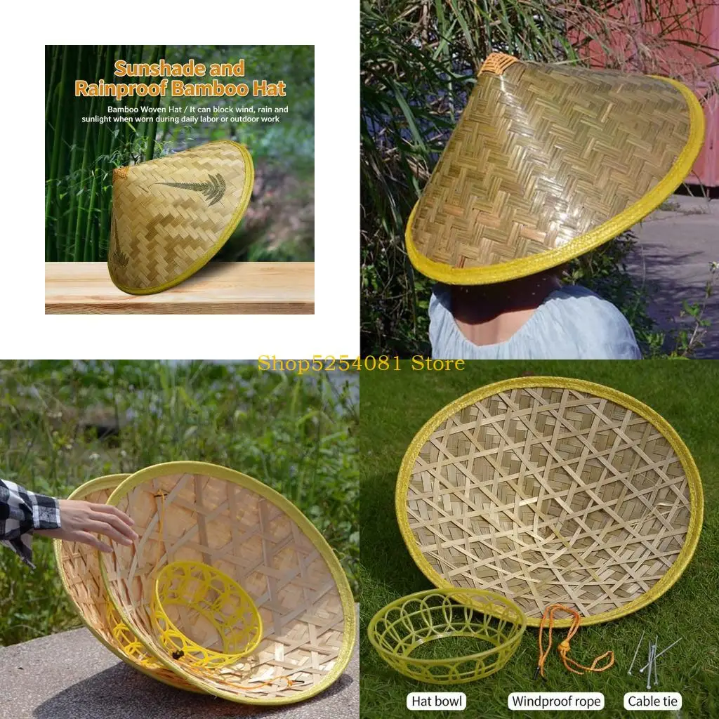 AXYC Traditional Handwoven Rattan Hat For Kids With Artistic Patterns 36cm Wide Sun Rain Protective Outdoor Activities