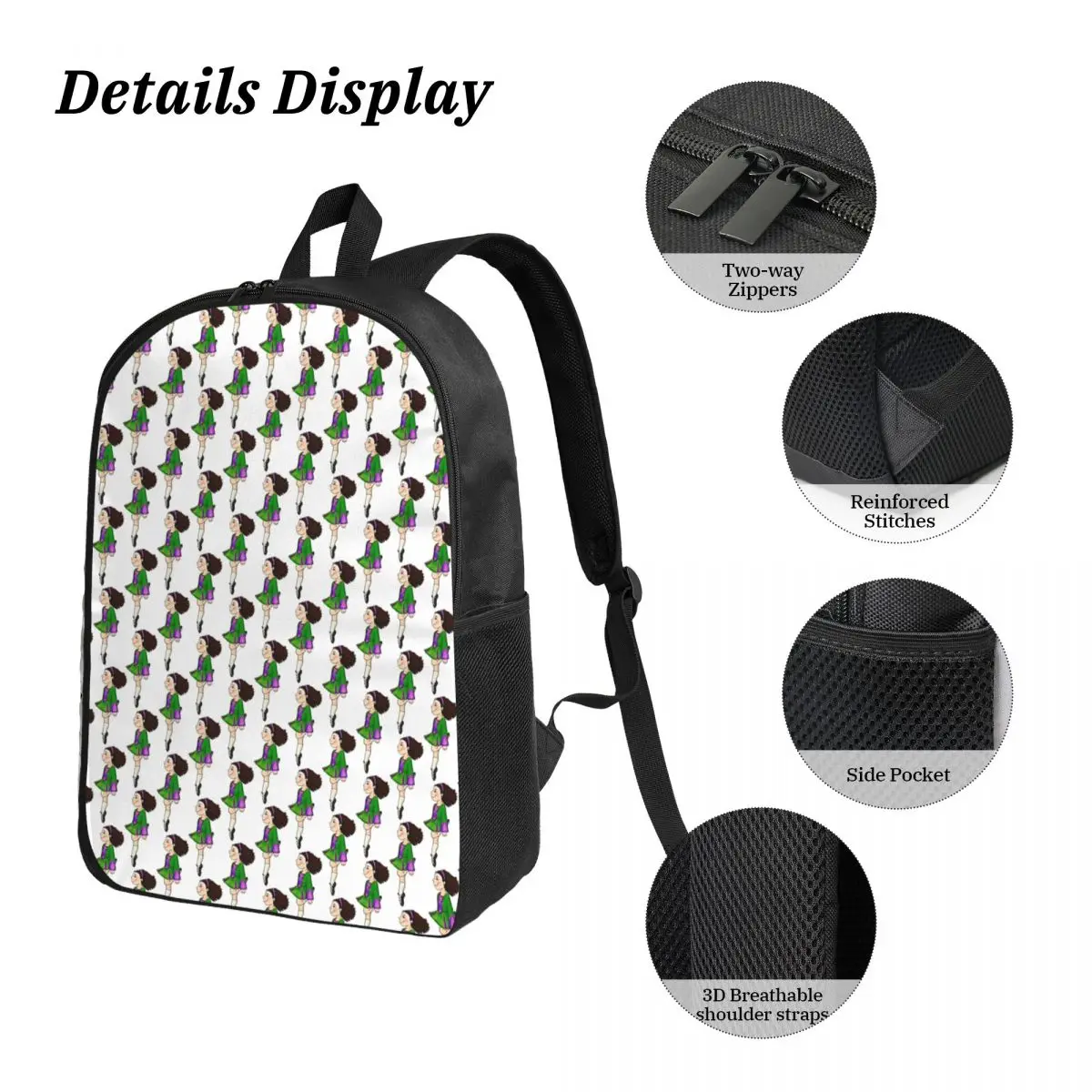 Irish Dance Girl In Green Dress Backpack Student Boys Girls BookBag School Bag Shoulder Bags 3ps Insulated Lunch Bag Pencil Case