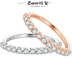 Bamoer U Moissanite Ring Half  Eternity Band Round Cut Diamond Ring 925 Sterling Silver Finger Ring Wedding Fine Jewelry Gifts