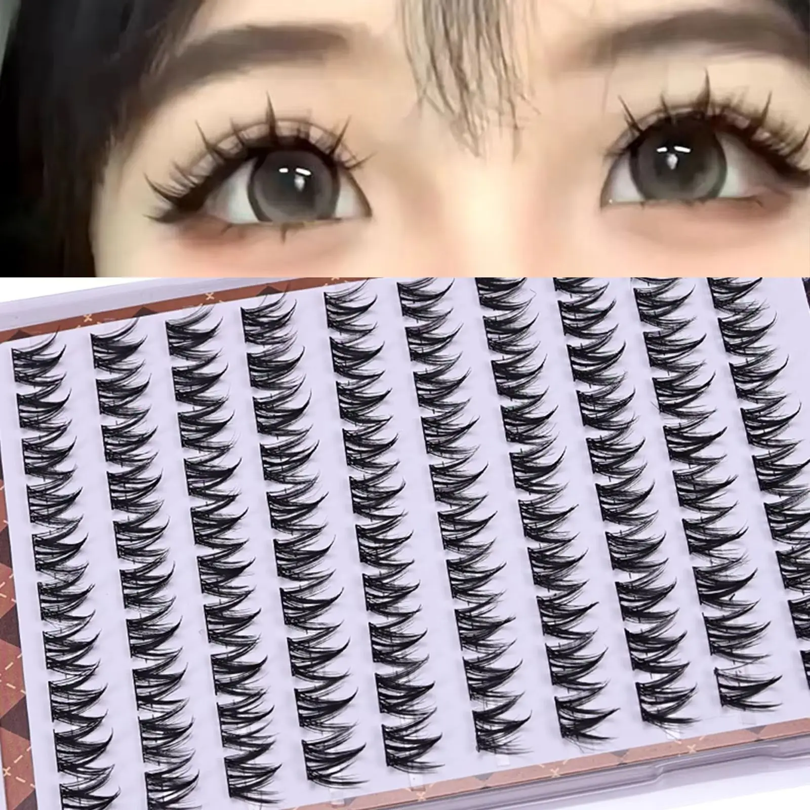 Dicke, natürlich geschwungene, kleberfreie, selbstklebende falsche Wimpern im W-Form-Design für einen voluminösen Manga-Augen-Look