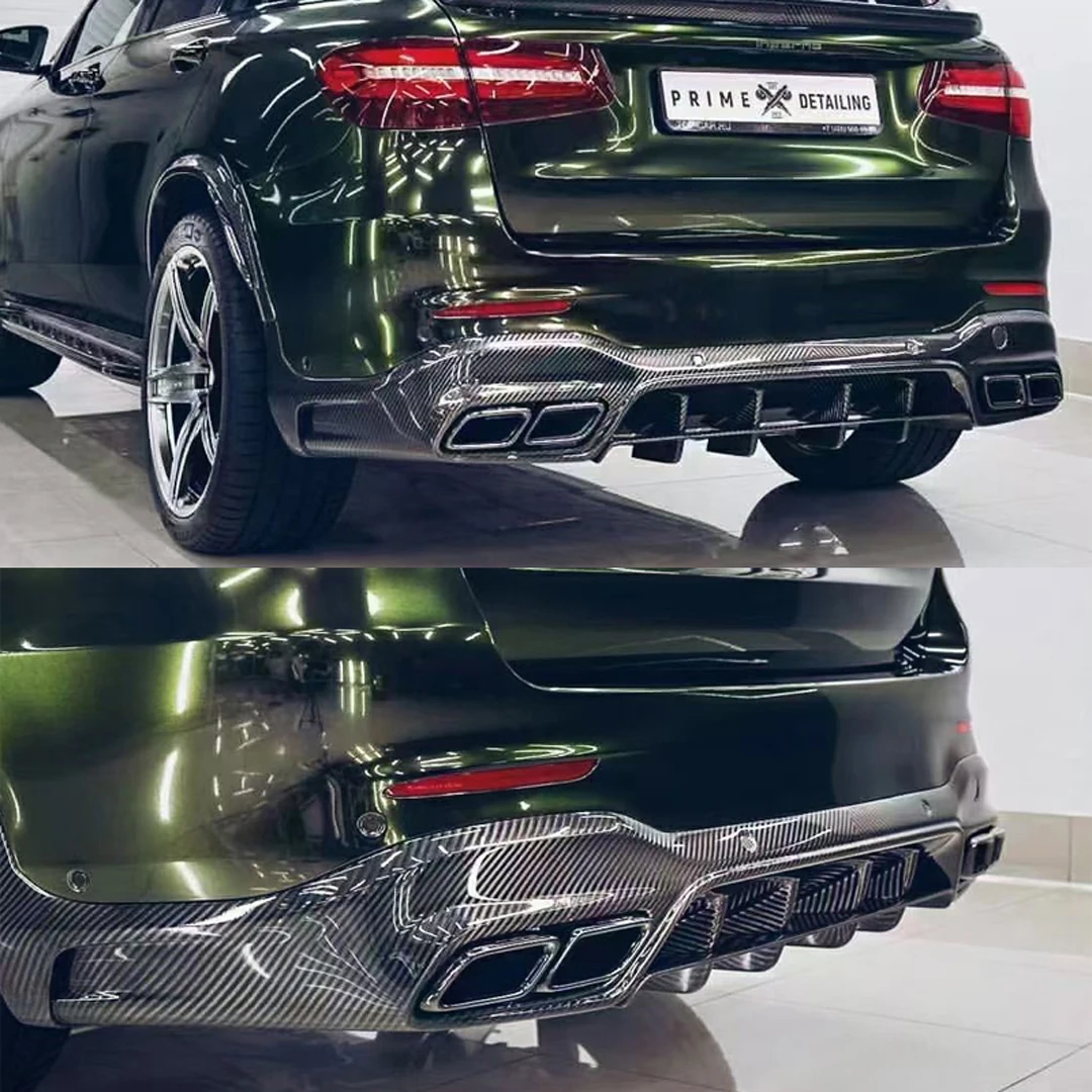TOPCAR Style GLC 43 63 AMG Carbon Fiber Rear Lip Diffuser Exhaust Tip Tailpipe for Mercedes X253 2016-2022