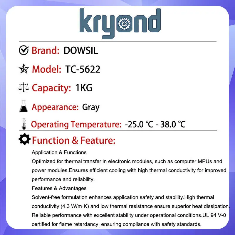 DOWSIL TC-5622 Thermally Conductive Compound 1kg Dow Corning TC-5622 4.3W