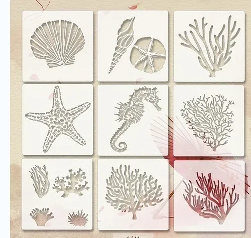 Imagen 2 del producto Plantillas huecas de la serie de animales marinos PET blanco, 13x13cm, póster de pared para álbum de recortes, pintura en aerosol de Graffiti, molde para colorear, 1 ud.