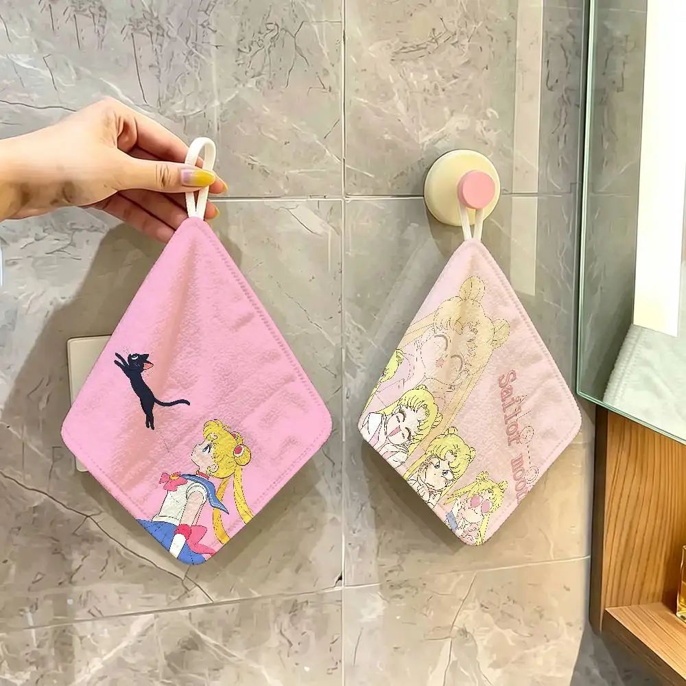 ANIME S-SAILOR-MOON Polyester Cotton Hand Wiping Towel, Hanging Design, Durable for Household Restaurant Toilet Use