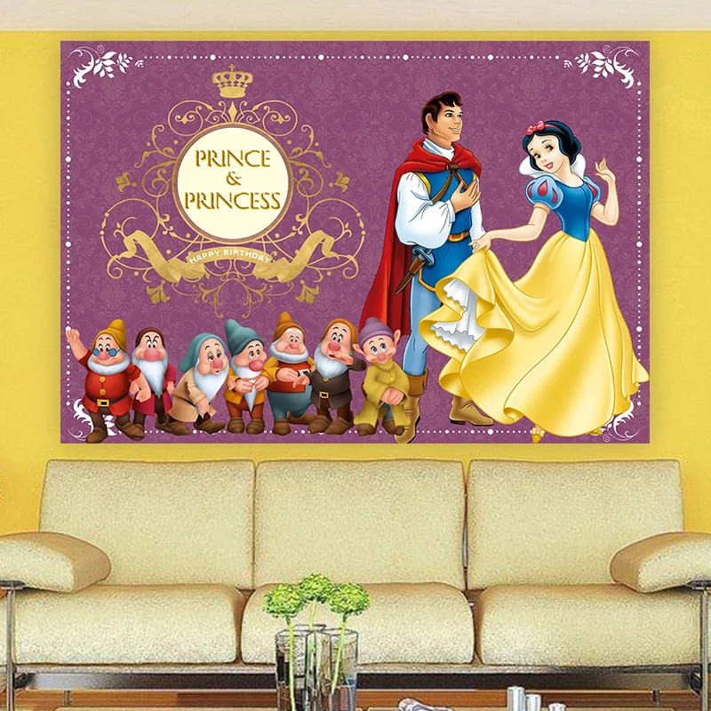 1pc Disney Snow White Children\'s Birthday Theme Backdrop Cloth Girl Birthday Party Photography Props Baby Shower Decoration