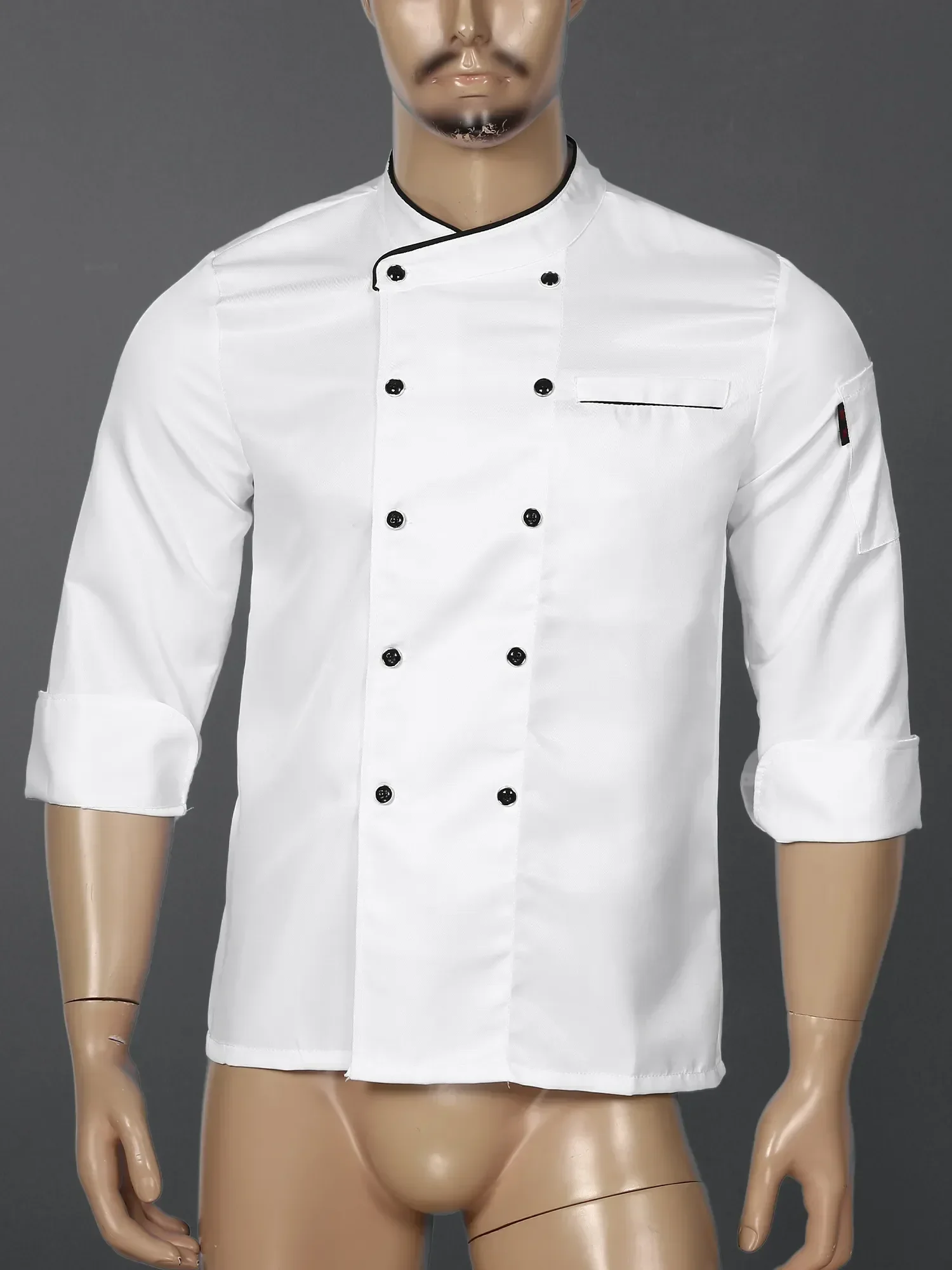 Chaqueta larga de doble botonadura para hombre y mujer, uniforme de manga corta para Chef, cocina, trabajo, restaurante, panadería y Hotel