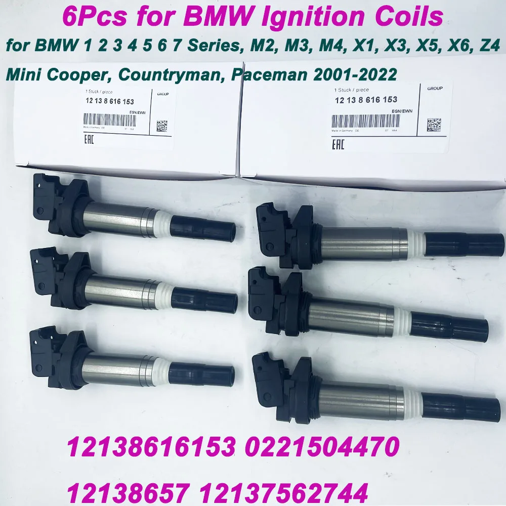 

In Stock 6x 0221504470 12138616153 12137594937 Ignition Coil For B-MW 1 2 3 4 5 6 7 M Series E60 325i X1 X3 X5 X6 Z4 Mini Cooper