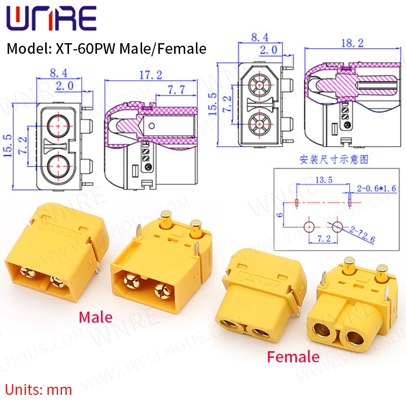 Lot De 5 Paires De Connecteurs XT60H Mâle/femelle – Dorés, Avec Capuchons, 60 A, Pour Batterie Lipo